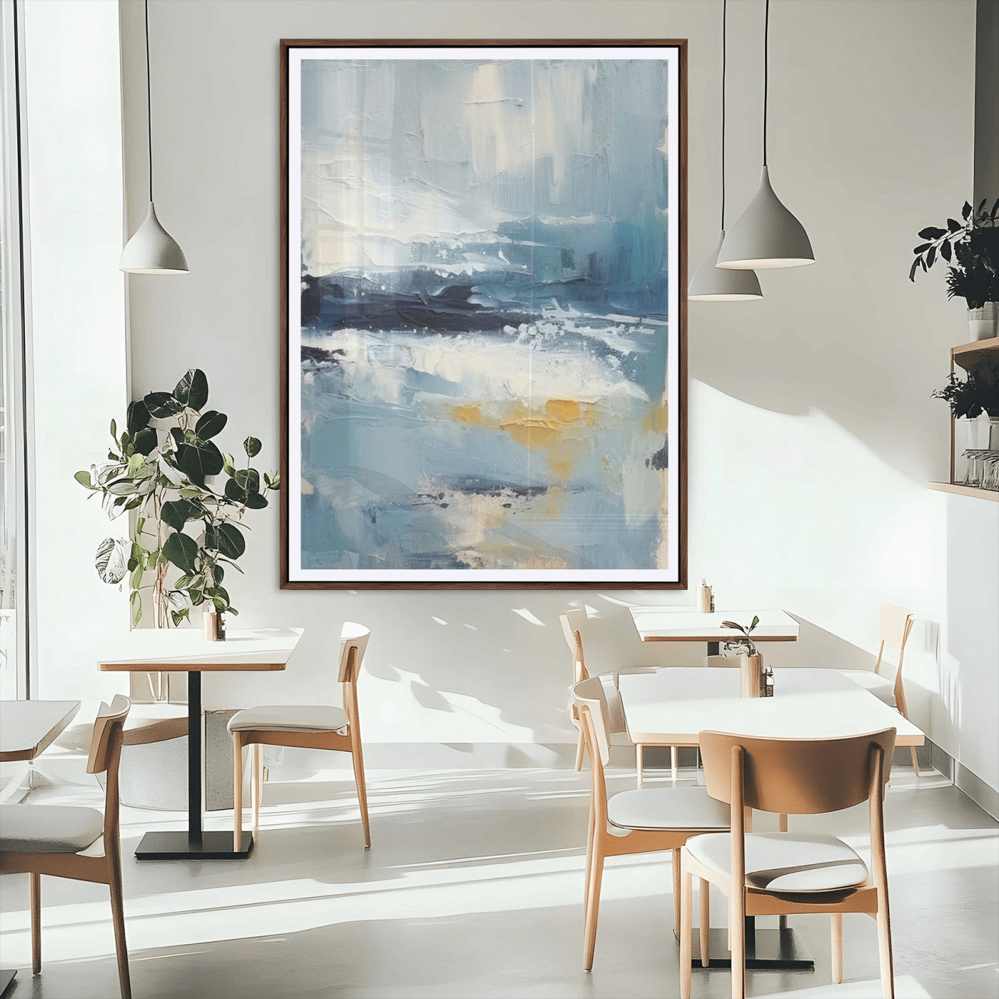 80358-MGC-FP-24x36_Walnut-Abstract Seascape Wall Art Canvas Print, Framed Coastal Horizon Art Picture Print, Textured Ocean Perfect Minimal Coastal Decor