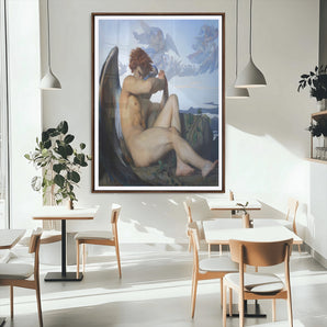 99738-MGC-FP-24x36_Walnut-Fallen Angel Wall Art Canvas Print, Framed Classical Nude Art Picture Print, Renaissance Style Perfect Classical Moody Decor