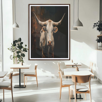 11823-MGC-FP-24x36_Walnut-Texas Longhorn Wall Art Canvas Print, Framed Western Bull Art Picture Print, Rustic Cow Perfect Rustic Western Decor Artwork