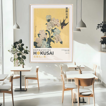 11004-MGC-FP-24x36_Natural-Hokusai Hydrangea Wall Art – Japanese Floral Canvas Print with Swallow Bird, Classic Ukiyo-e Nature Decor for Bedroom, Office or