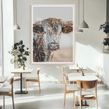 50803532-MGC-FP-24x36_Natural-Texas Longhorn Wall Art Canvas Print, Framed Speckled Cow Art Picture Print, Horned Bull Perfect Rustic Western Decor Artwork