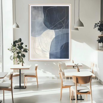 62566633-MGC-FP-24x36_Natural-Navy Abstract Wall Art Canvas Print, Framed Minimal Lineart Art Picture Print, Abstract Shapes Perfect Minimalist Abstract Decor