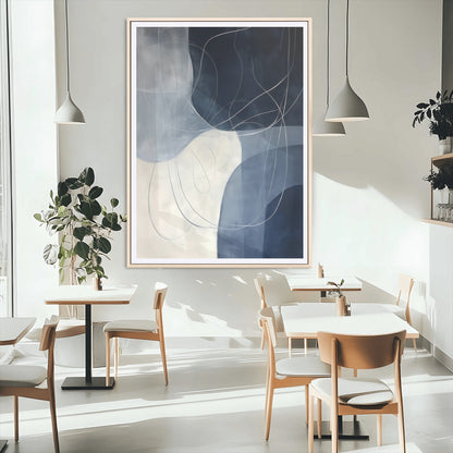 62566633-MGC-FP-24x36_Natural-Navy Abstract Wall Art Canvas Print, Framed Minimal Lineart Art Picture Print, Abstract Shapes Perfect Minimalist Abstract Decor