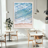 81208260-MGC-FP-24x36_Natural-Aerial Ocean Wall Art Canvas Print, Framed Blue Waves Art Picture Print, Sandy Shoreline Perfect Modern Coastal Decor Artwork