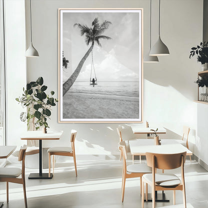78460277-MGC-FP-24x36_Natural-Black White Palms Wall Art Canvas Print, Framed Beach Swing Art Picture Print, Monochrome Coastal Perfect Minimalist Coastal Decor