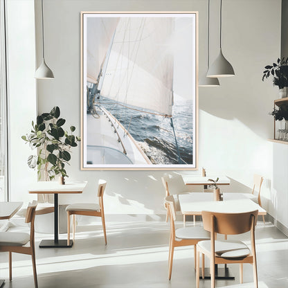 95570785-MGC-FP-24x36_Natural-Sailing Boat Wall Art Canvas Print, Framed Bright Nautical Art Picture Print, Sailing Sea Perfect Coastal Minimalist Decor Artwork