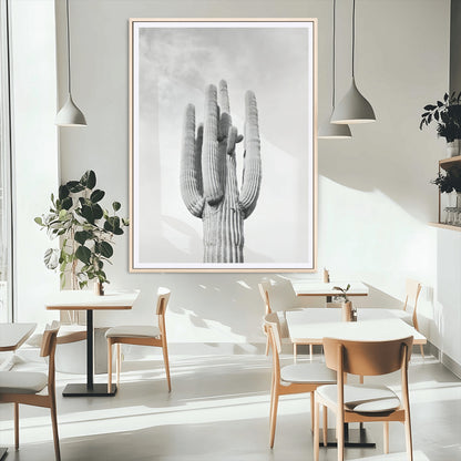 17148959-MGC-FP-24x36_Natural-Saguaro Cactus Wall Art Canvas Print, Framed Monochrome Desert Art Picture Print, Black White Cactus Perfect Southwestern