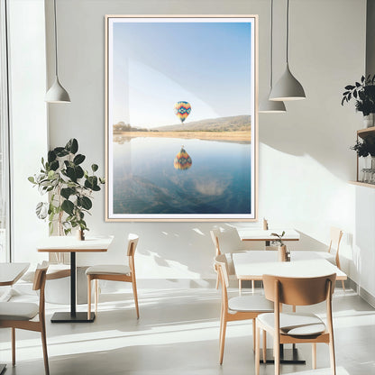 98091684-MGC-FP-24x36_Natural-Hot Air Balloon Wall Art Canvas Print, Framed Flight Reflection Art Picture Print, Peaceful Lakeside Perfect Modern Minimalist