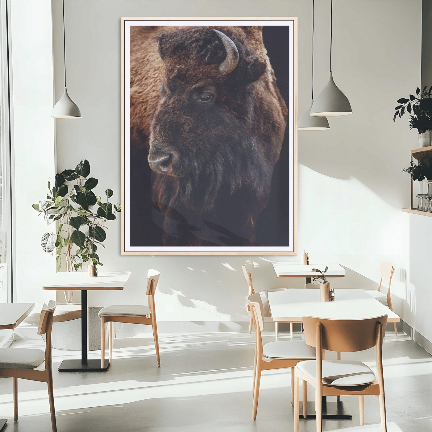 56758157-MGC-FP-24x36_Natural-Bison Portrait Wall Art Canvas Print, Framed Rustic Wall Accent Art Picture Print, Lodge Style Perfect Rustic Lodge Decor Artwork