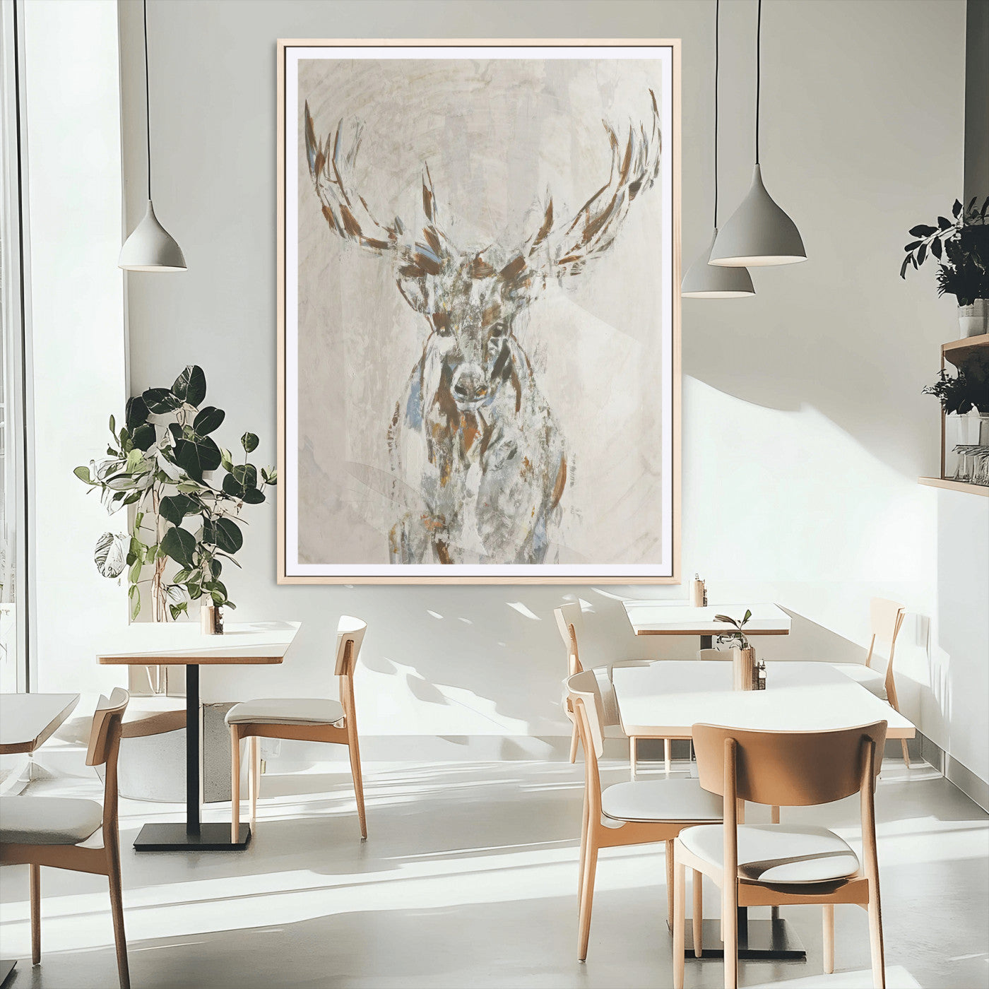79642067-MGC-FP-24x36_Natural-Abstract Deer Wall Art Canvas Print, Framed Lodge Style Decor Art Picture Print, Rustic Animal Wall Perfect Lodge Cabin Style