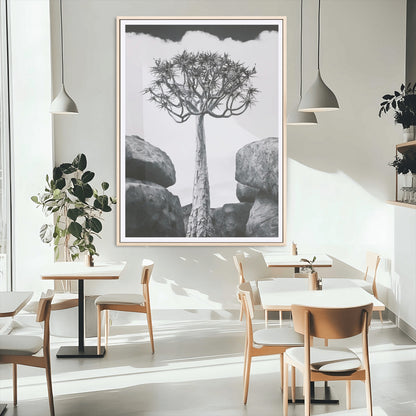 60628080-MGC-FP-24x36_Natural-Bold Tree Silhouette Wall Art Canvas Print, Framed Sculptural Tree Shape Art Picture Print, Desert Tree Perfect Modern Desert