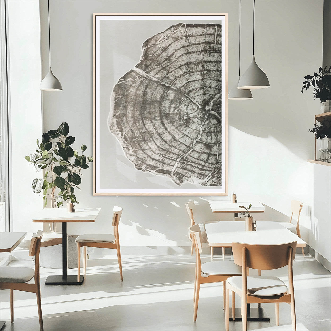 11167473-MGC-FP-24x36_Natural-Rustic Wall Decor Wall Art Canvas Print, Framed Modern Lodge Style Art Picture Print, Neutral Wood Slice Perfect Scandinavian