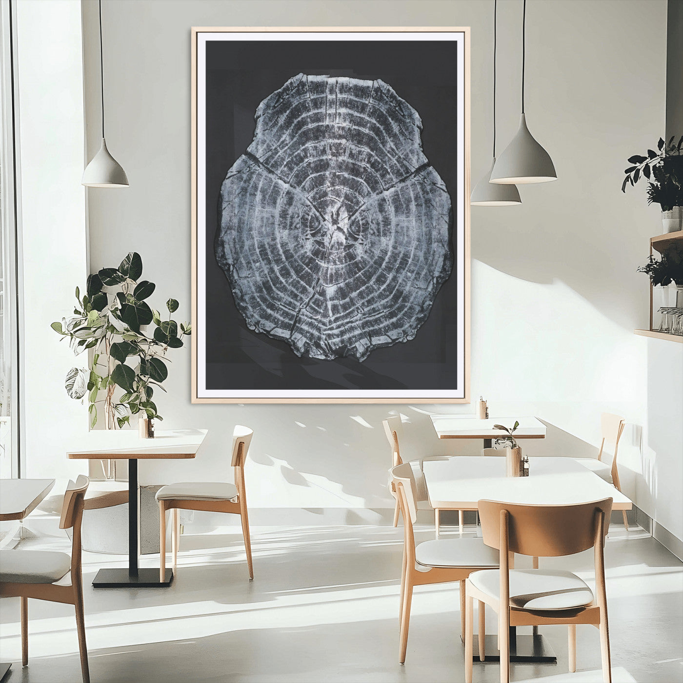 67859667-MGC-FP-24x36_Natural-Tree Ring Wall Art Wall Art Canvas Print, Framed Wood Slice Canvas Art Picture Print, Monochrome Nature Decor Perfect Modern