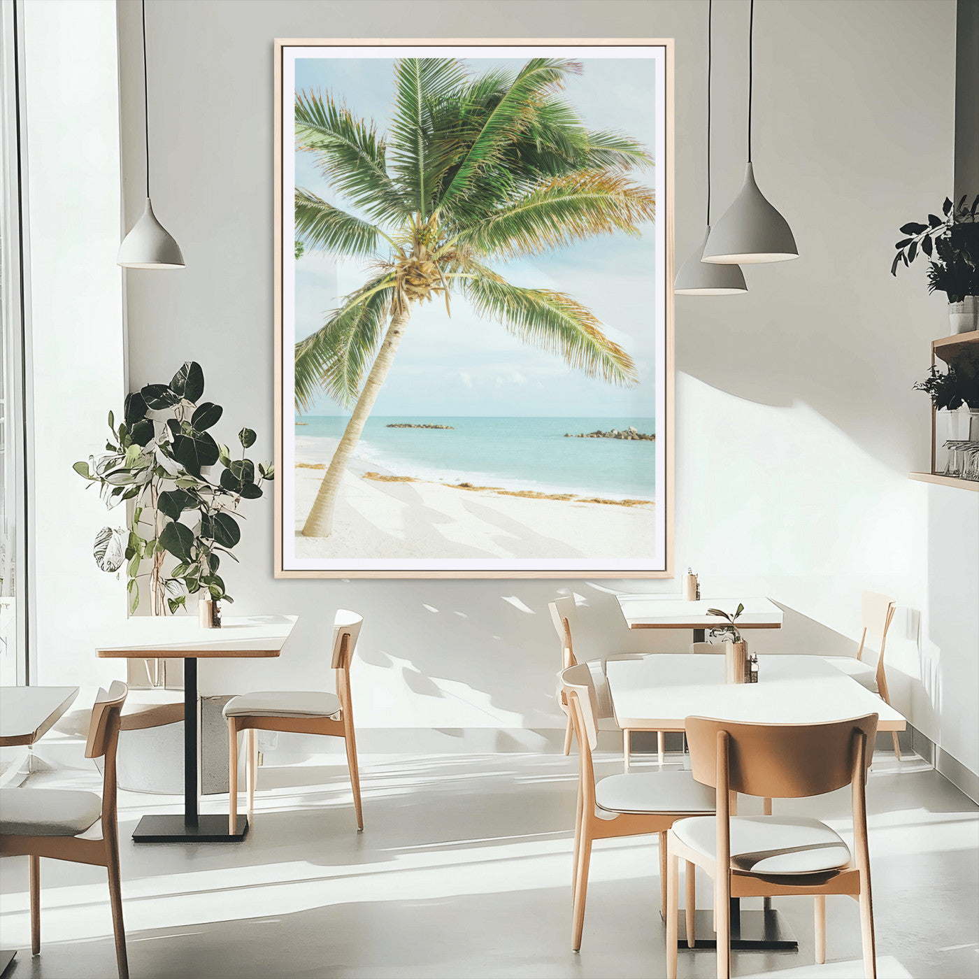 83804429-MGC-FP-24x36_Natural-Palm Tree Wall Art Canvas Print, Framed Tropical Beach Art Picture Print, Soft Sand Perfect Tropical Coastal Decor Artwork