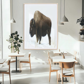76778120-MGC-FP-24x36_Natural-Bison Photography Wall Art Canvas Print, Framed Western Wildlife Art Picture Print, Buffalo On Snow Perfect Western Rustic Decor