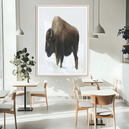 76778120-MGC-FP-24x36_Natural-Bison Photography Wall Art Canvas Print, Framed Western Wildlife Art Picture Print, Buffalo On Snow Perfect Western Rustic Decor