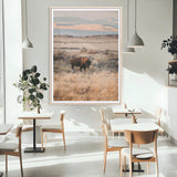 75146693-MGC-FP-24x36_Natural-Solitary Buffalo Wall Art Canvas Print, Framed Golden Prairie Art Picture Print, Earthy Tones Perfect Rustic Western Decor Artwork