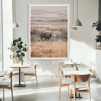 75146693-MGC-FP-24x36_Natural-Solitary Buffalo Wall Art Canvas Print, Framed Golden Prairie Art Picture Print, Earthy Tones Perfect Rustic Western Decor Artwork