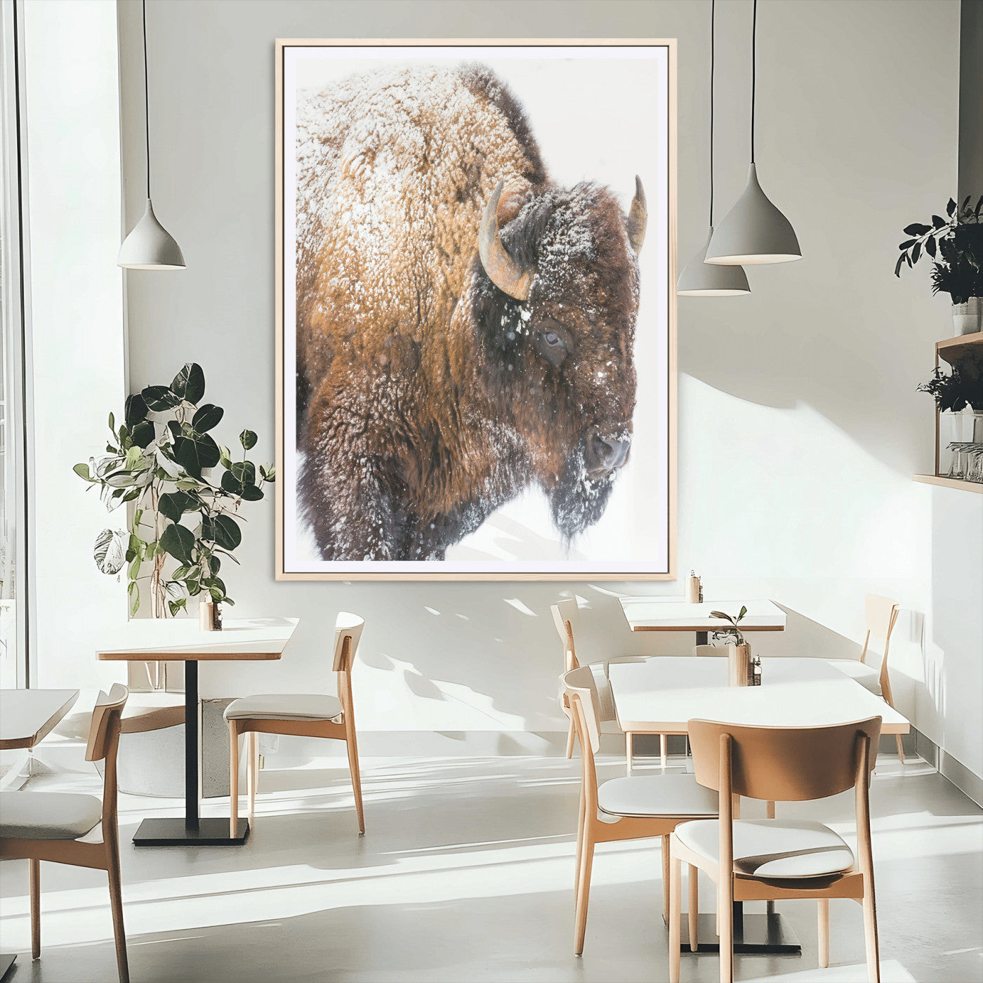 27690436-MGC-FP-24x36_Natural-Snowy Buffalo Wall Art Canvas Print, Framed Wildlife Photography Art Picture Print, Rustic Lodge Perfect Rustic Lodge Decor Decor