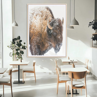 27690436-MGC-FP-24x36_Natural-Snowy Buffalo Wall Art Canvas Print, Framed Wildlife Photography Art Picture Print, Rustic Lodge Perfect Rustic Lodge Decor Decor