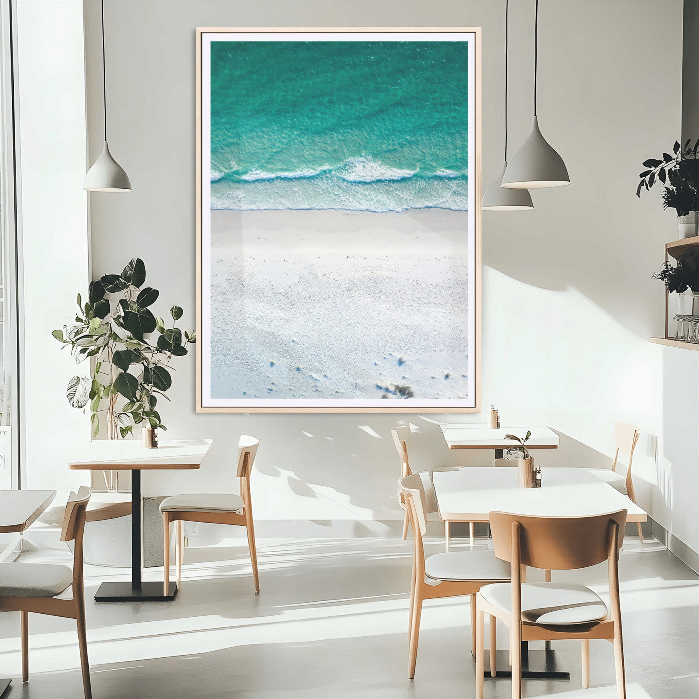 26150405-MGC-FP-24x36_Natural-Soft Waves Wall Art Canvas Print, Framed Seaside Escape Art Picture Print, Minimalist Beach Aesthetic Perfect Coastal Minimalist