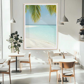 90359351-MGC-FP-24x36_Natural-Azure Water Wall Art Canvas Print, Framed Tranquil Island Escape Art Picture Print, Clear Blue Ocean Perfect Coastal Minimalist