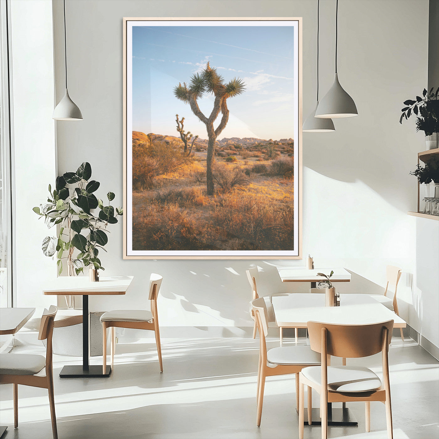 90776393-MGC-FP-24x36_Natural-Joshua Tree Wall Art Canvas Print, Framed Golden Hour Desert Art Picture Print, Sunset Glow Perfect Southwestern Boho Decor