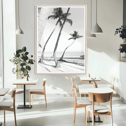 16582004-MGC-FP-24x36_Natural-Black and White Tropical Palm Trees Canvas Wall Art – Minimalist Coastal Photography, Large Framed Print for Home, Office, Living