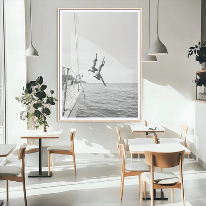 34708932-MGC-FP-24x36_Natural-Sailing Adventure Wall Art – Black and White Ocean Jump Canvas Print, Nautical Lifestyle Photography Decor for Living Room,