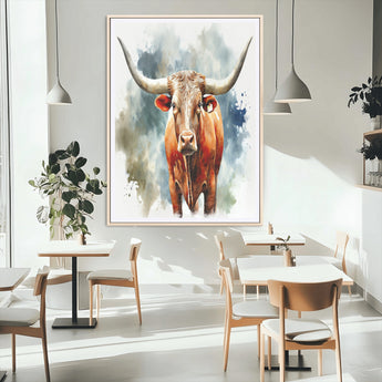 39803-MGC-FP-24x36_Natural-Texas Longhorn Wall Art Canvas Print, Framed Rustic Cattle Art Picture Print, Western Bull Perfect Rustic Western Decor Artwork