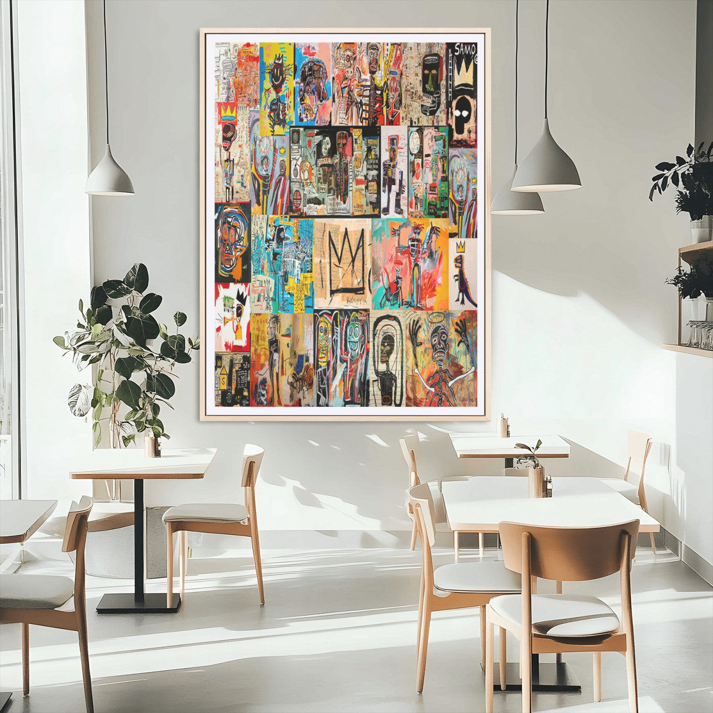 58689-MGC-FP-24x36_Natural-Basquiat Style Wall Art Canvas Print, Framed Neo Expressionism Art Picture Print, Street Art Perfect Urban Contemporary Decor