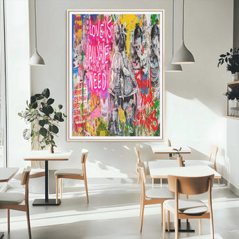 23129-MGC-FP-24x36_Natural-Street Love Wall Art Canvas Print, Framed Pop Graffiti Art Picture Print, Neon Lettering Perfect Urban Pop Decor Artwork