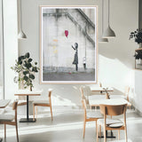 35033-MGC-FP-24x36_Natural-Balloon Girl Wall Art Canvas Print, Framed Street Banksy Art Picture Print, Urban Contrast Perfect Minimal Urban Decor Artwork