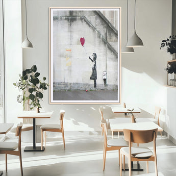 35033-MGC-FP-24x36_Natural-Balloon Girl Wall Art Canvas Print, Framed Street Banksy Art Picture Print, Urban Contrast Perfect Minimal Urban Decor Artwork