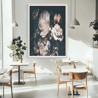 47195-MGC-FP-24x36_Natural-Moody Peonies Wall Art Canvas Print, Framed Dark Floral Art Picture Print, Creamy Rose Perfect Baroque Floral Decor Artwork