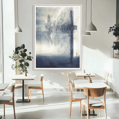 98984-MGC-FP-24x36_Natural-Disintegrating Cross Wall Art Canvas Print, Framed Abstract Symbol Art Picture Print, Conceptual Horizon Perfect Spiritual