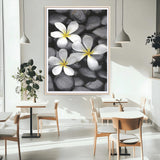 45657-MGC-FP-24x36_Natural-Large Wall Art White Flowers on Black Zen Meditation Stones Vertical Canvas Print