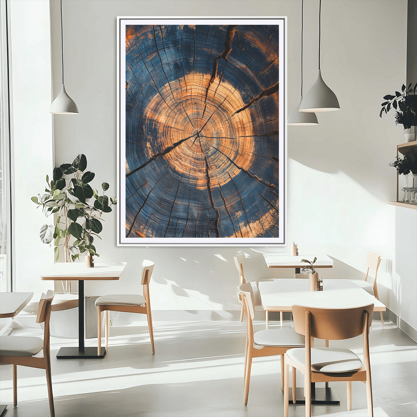 70513247-MGV-CV-24X36-Tree Rings Wall Art Canvas Print, Framed Rustic Texture Art Picture Print, Wood Grain Perfect Rustic Industrial Decor Artwork