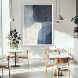 62566633-MGC-FP-24x36_White-Navy Abstract Wall Art Canvas Print, Framed Minimal Lineart Art Picture Print, Abstract Shapes Perfect Minimalist Abstract Decor