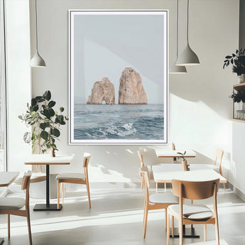 23148844-MGV-CV-24X36-Faraglioni Capri Wall Art Canvas Print, Framed Serene Ocean Art Picture Print, Mediterranean Coastal Perfect Mediterranean