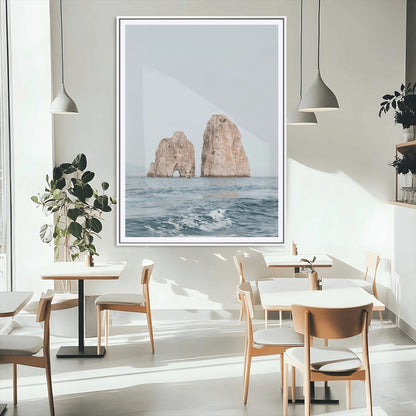 23148844-MGV-CV-24X36-Faraglioni Capri Wall Art Canvas Print, Framed Serene Ocean Art Picture Print, Mediterranean Coastal Perfect Mediterranean