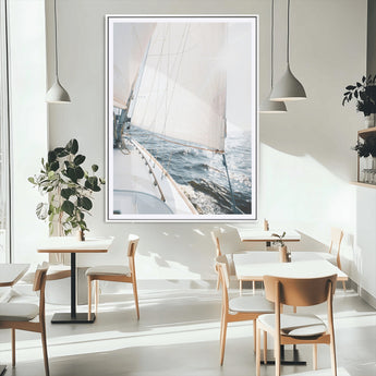 95570785-MGC-FP-24x36_White-Sailing Boat Wall Art Canvas Print, Framed Bright Nautical Art Picture Print, Sailing Sea Perfect Coastal Minimalist Decor Artwork