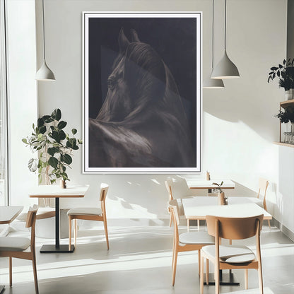 67026880-MGC-FP-24x36_White-Black Horse Portrait Wall Art Canvas Print, Framed Moody Horse Decor Art Picture Print, Equestrian Wall Style Perfect Masculine
