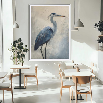 51380726-MGC-FP-24x36_White-Blue Heron Decor Wall Art Canvas Print, Framed Coastal Bird Design Art Picture Print, Minimal Heron Portrait Perfect Coastal