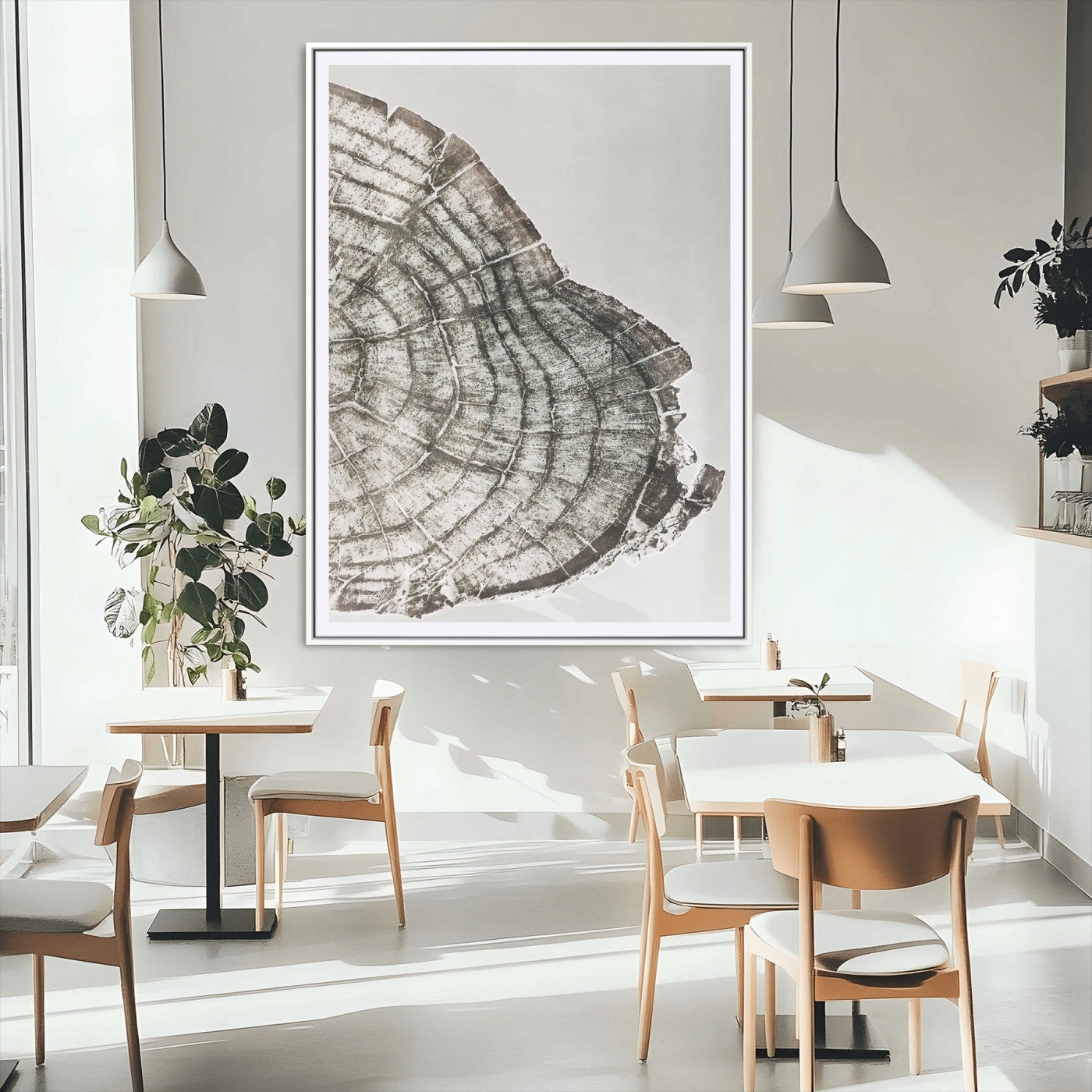 57798204-MGV-CV-24X36-Botanical Tree Ring Wall Art Canvas Print, Framed Earth Tones Art Picture Print, Tree Ring Canvas Perfect Scandinavian Minimalist