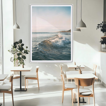 65283502-MGC-FP-24x36_White-Ocean Waves Wall Art Canvas Print, Framed Coastal Serenity Art Picture Print, Golden Hour Perfect Modern Coastal Decor Artwork