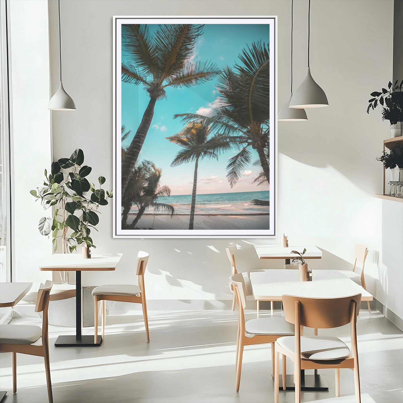49451039-MGC-FP-24x36_White-Palm Trees Wall Art Canvas Print, Framed Tropical Beach Art Picture Print, Ocean Breeze Perfect Tropical Coastal Decor Artwork