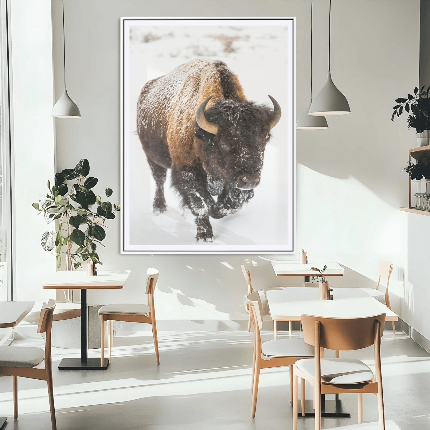 19448944-MGC-FP-24x36_White-Winter Wilderness Wall Art Canvas Print, Framed Brown Tones Art Picture Print, Nature Close-Up Perfect Rustic Lodge Decor Decor