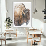 27690436-MGC-FP-24x36_White-Snowy Buffalo Wall Art Canvas Print, Framed Wildlife Photography Art Picture Print, Rustic Lodge Perfect Rustic Lodge Decor Decor
