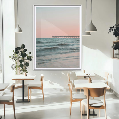 89450227-MGC-FP-24x36_White-Minimalist Seascape Wall Art Canvas Print, Framed Soft Pastel Sunset Art Picture Print, Tranquil Ocean Perfect Minimalist Coastal